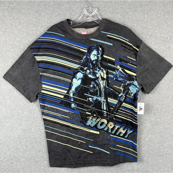 Thor T-Shirt Men's S Gray Short Sleeve Marvel Super Heros Double Sided NWT - Picture 1 of 6
